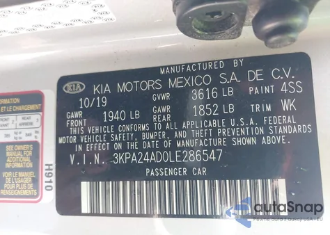 2020 Kia Rio S из США, поврежденный, VIN 3KPA24AD0LE286547